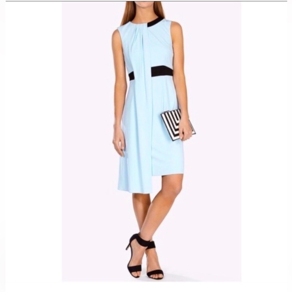 Karen Millen Soft Blue Sleeveless Black Trimmed  Dress with Drape